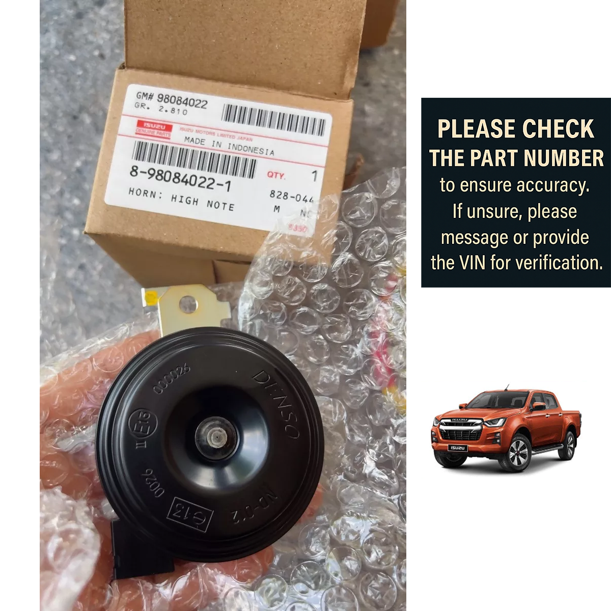 #8980840221 Horn High Note Isuzu Genuine D-Max 2012-20 K