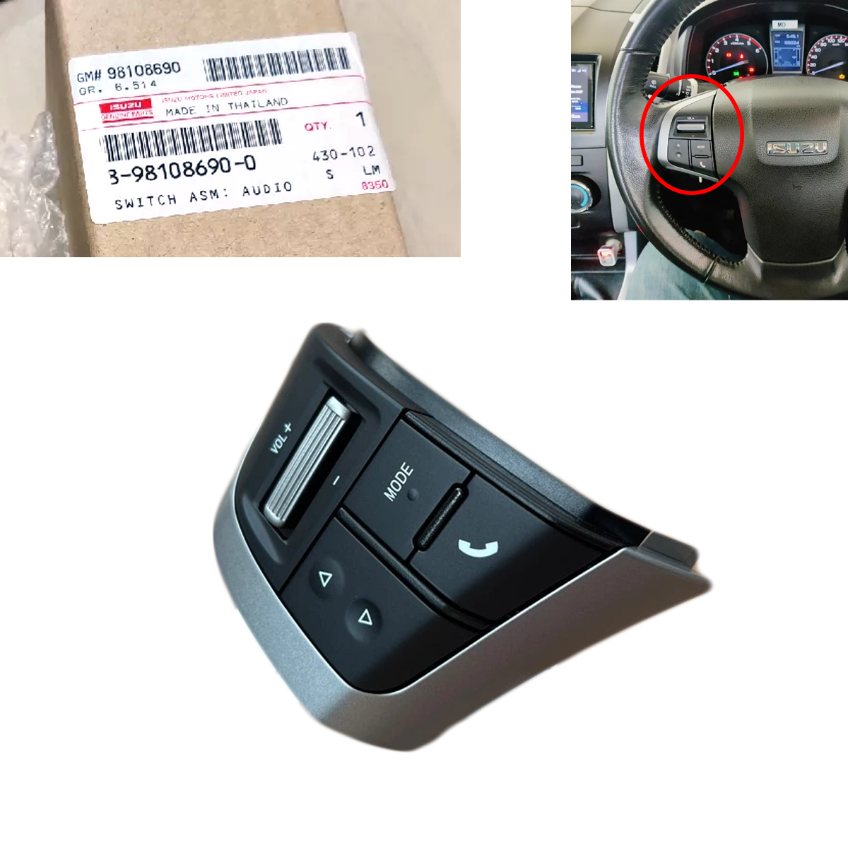 Genuine Isuzu steering wheel Radio volume control switch Dmax 2012-19 K