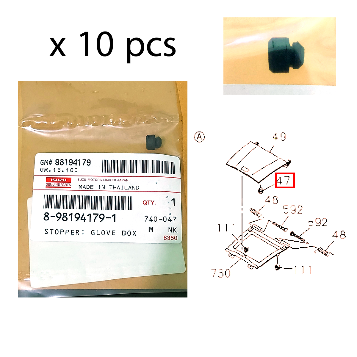 10pcs #8981941791 Genuine Part Stopper Lid Glove Box Isuzu Dmax 2012-2019 K