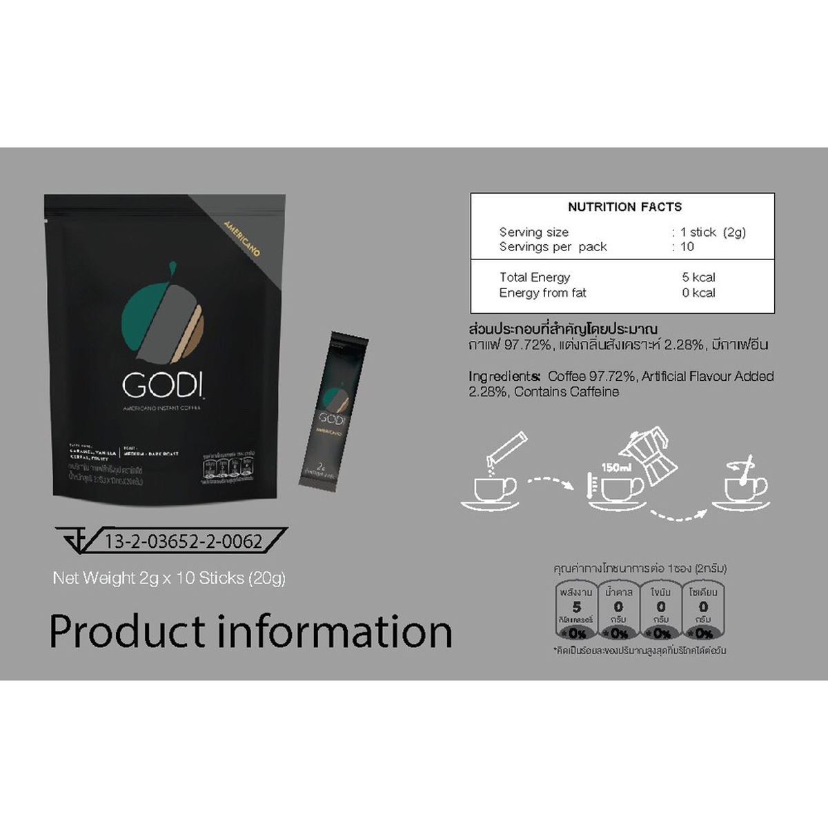 (10 Beutel/Packung) GODI PREMIUM AMERICANO INSTANTKAFFEE ZUCKERFREI K