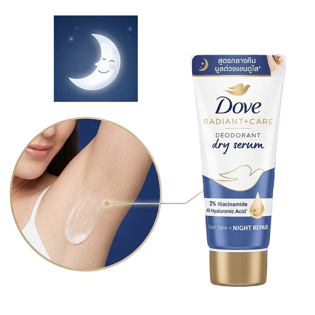 Dove Deodorant Dry Serum 40ml – Night Repair Formula | Even-Toned Underarms with Hyaluronic Acid & Niacinamide