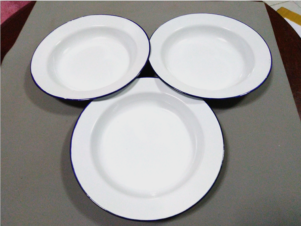 5枚セット 8.5インチ エナメル食器プレートセット ホワイト ビンテージエナメルウェア皿 K