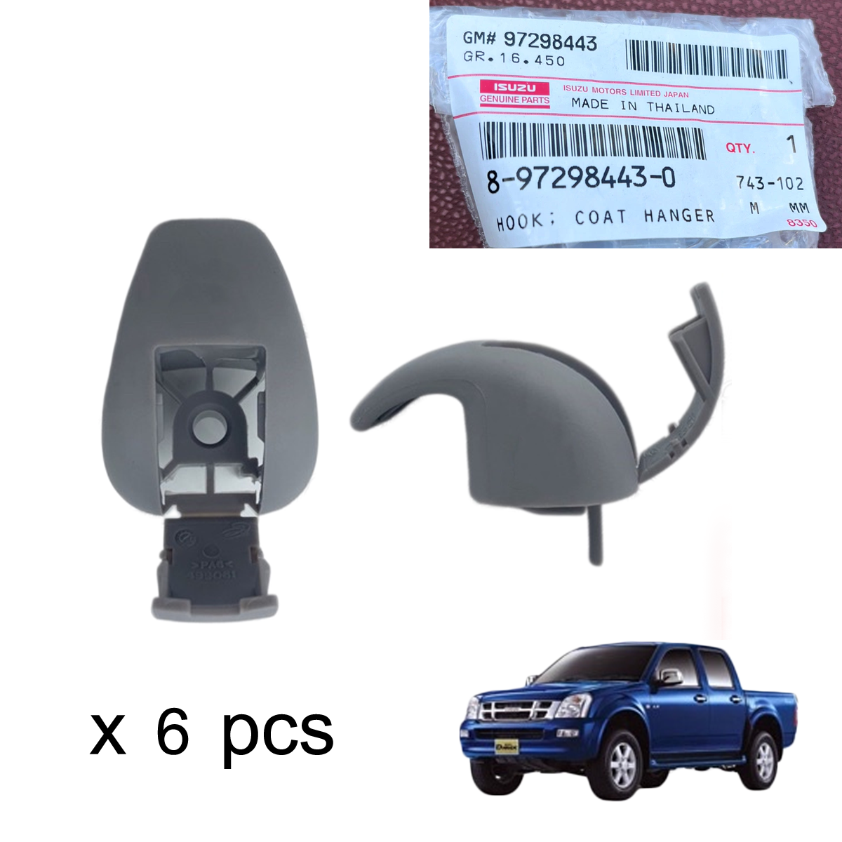 6 pcs x 8972984430 Genuine Hook Coat Hanger Isuzu D-Max 2002-2011 K