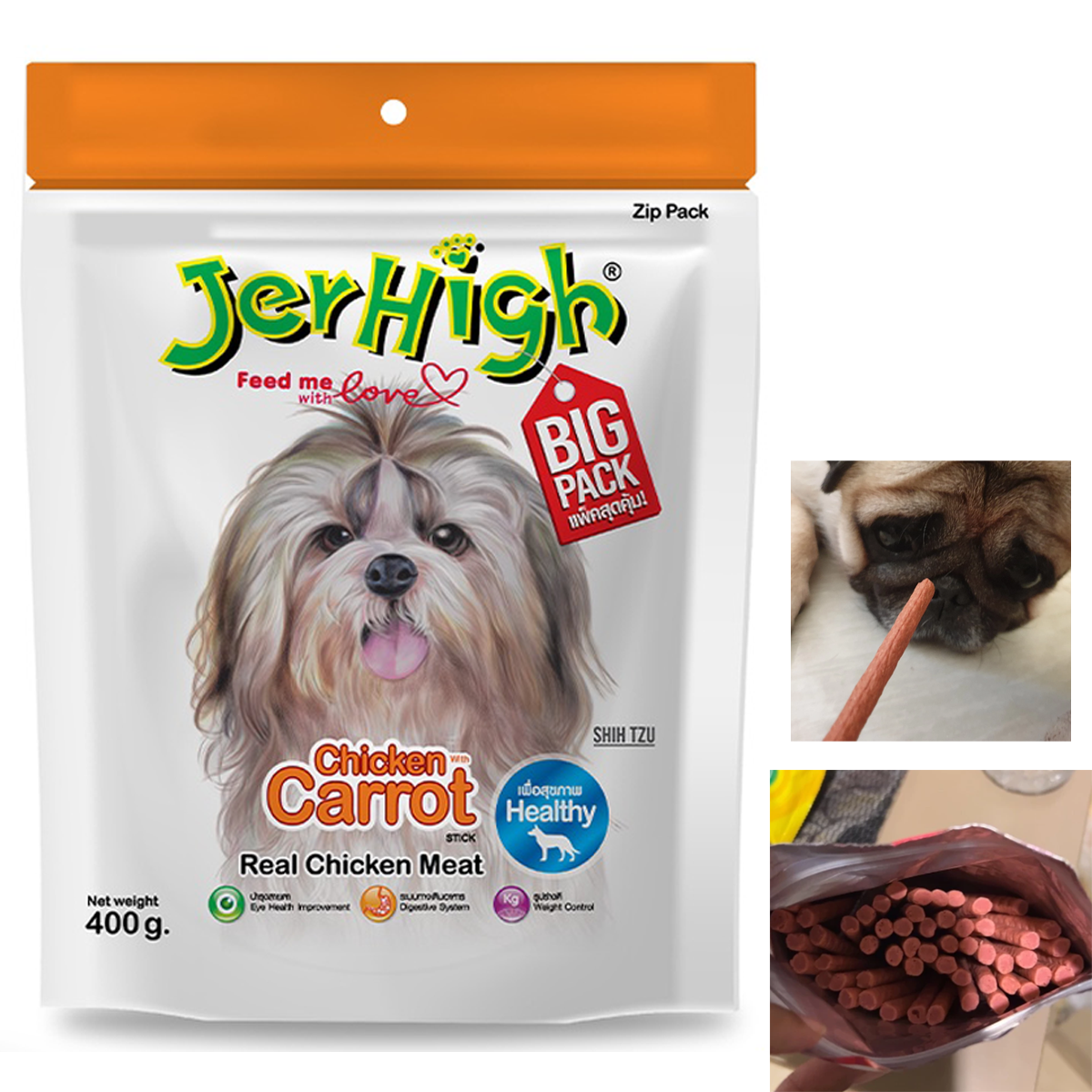 400g JerHigh Carrot Real Chicken Meat Stick Dog Puppy Snack Increase energy