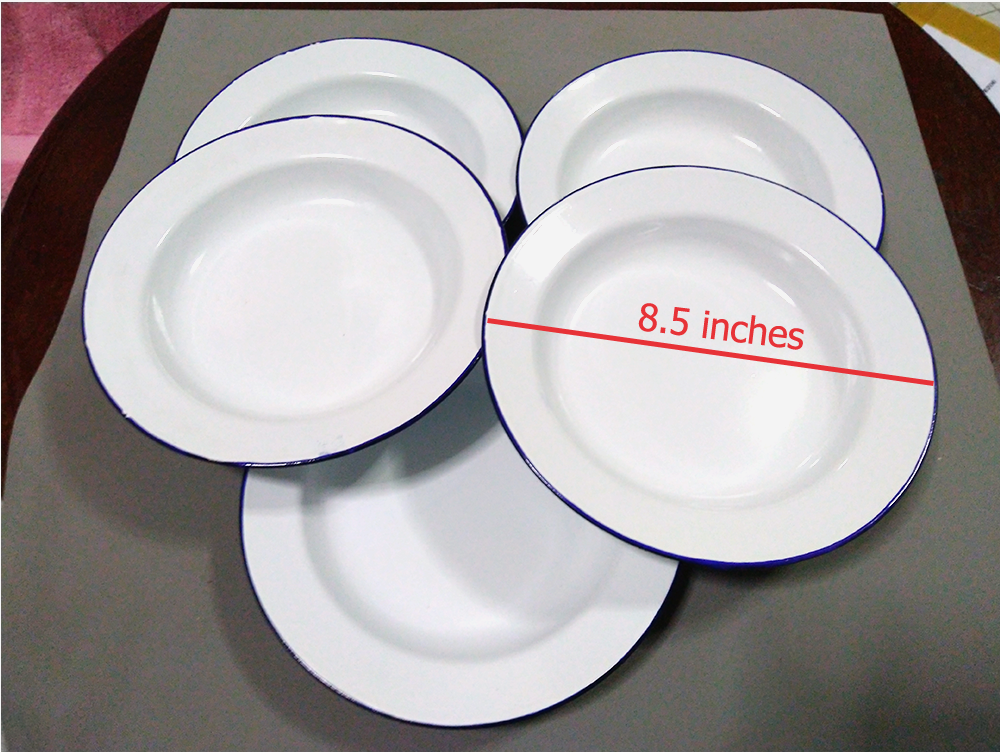 5枚セット 8.5インチ エナメル食器プレートセット ホワイト ビンテージエナメルウェア皿 K