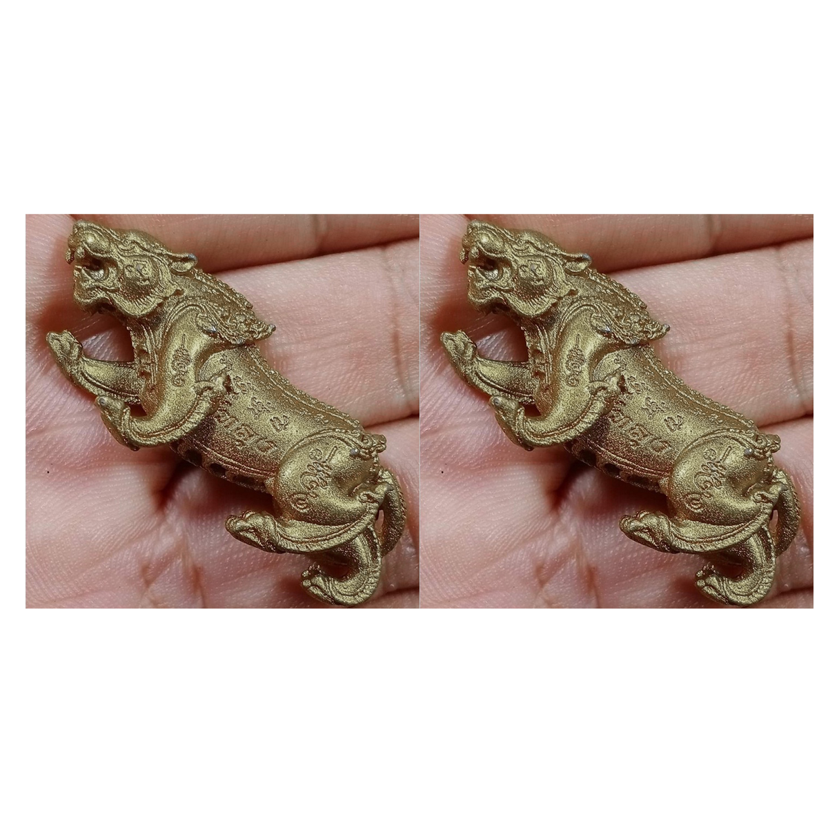 2 Stück Messing Amulett Tiger Talisman Schutz Glücksbringer Thai Figur Anhänger K