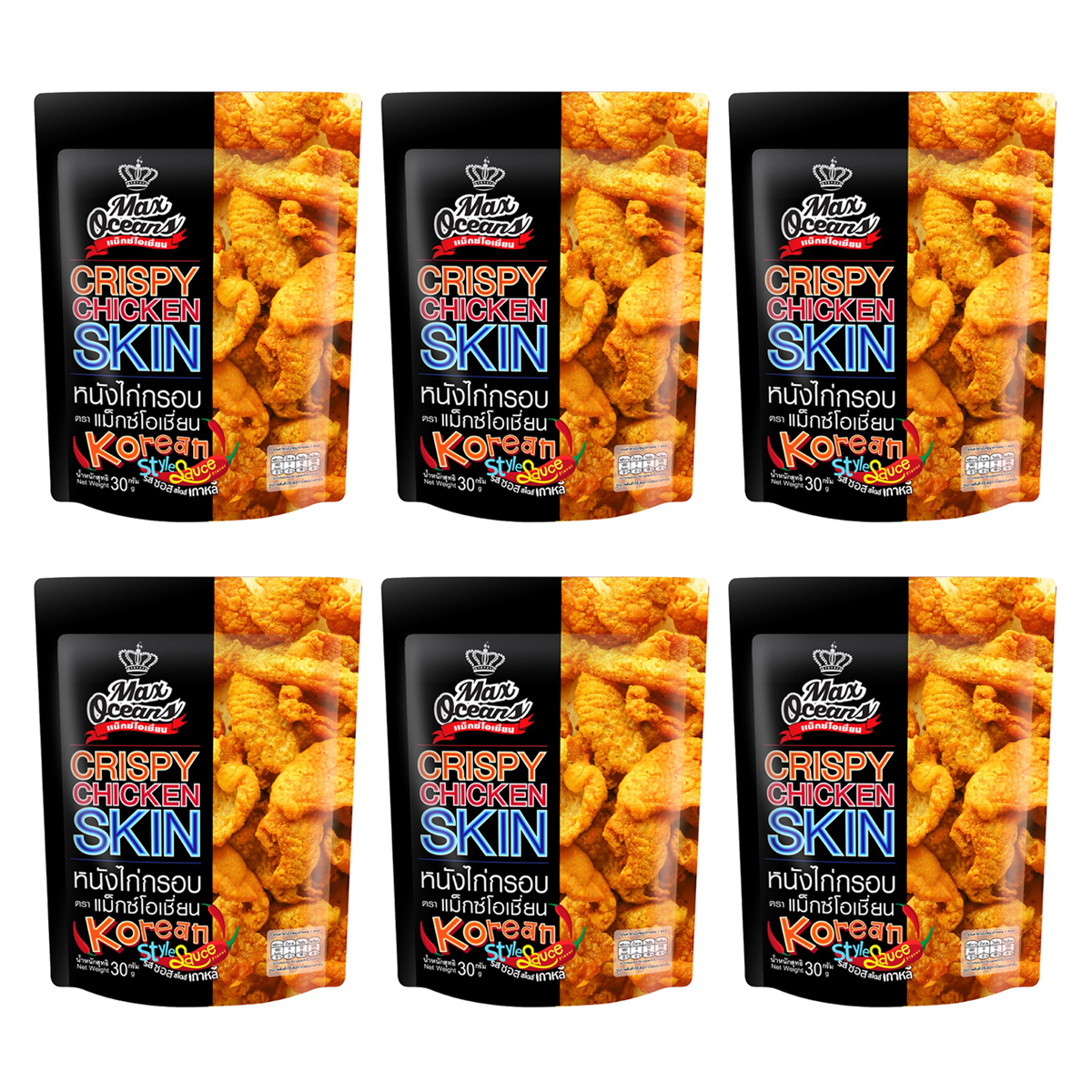 Knuspriger Hähnchenhaut-Snack, koreanische Soßen-Geschmacksrichtung, 30 Gramm