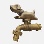 Cartoon-Hund Messing Wasserhahn – 10 cm Länge, 1/2" Gewinde | Niedlicher Gartenwasserhahn mit Schlauchanschluss | Hergestellt in Thailand