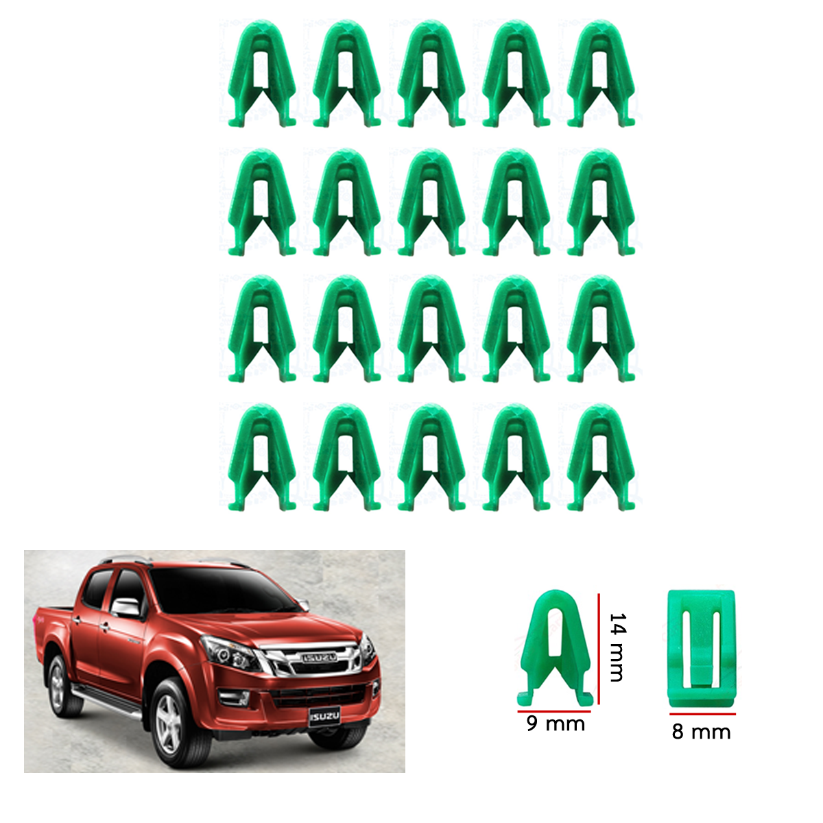 20 St. grüne Clip Lock Radio Konsole passend für Isuzu D-Max 2012 - 2019