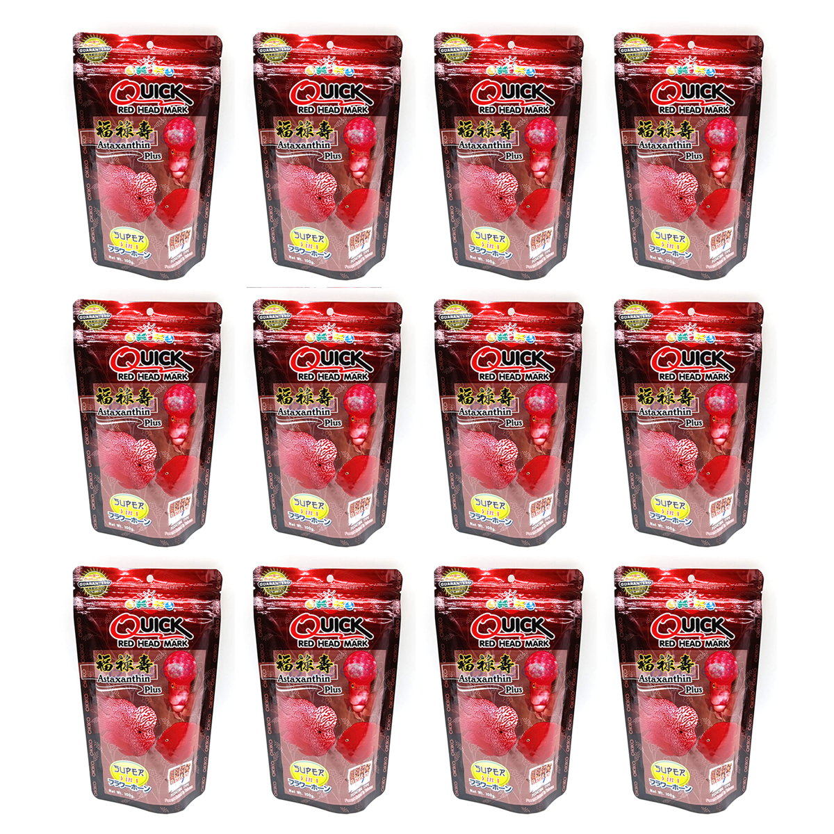 Okiko Flowerhorn Fischfutter – Quick Red Head Mark Buntbarschfutter (12er-Pack x 100g)