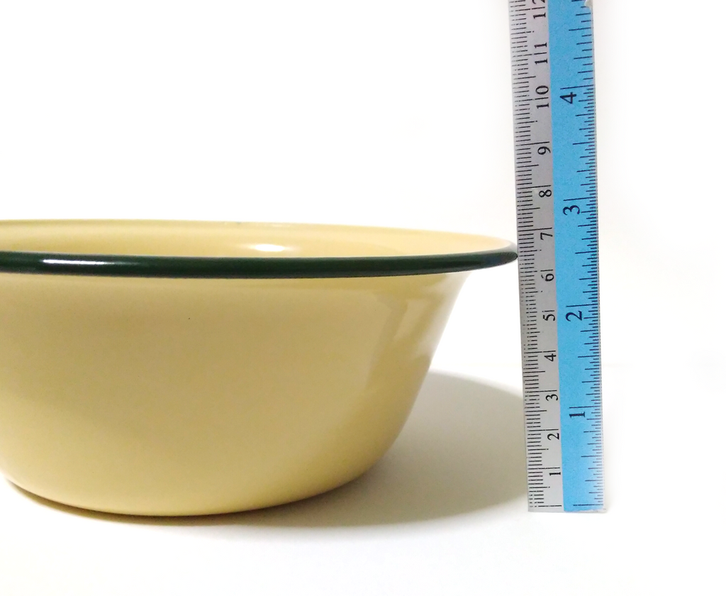 7 inches Yellow enamel camping round bowl vintage enamelware dinnerware K