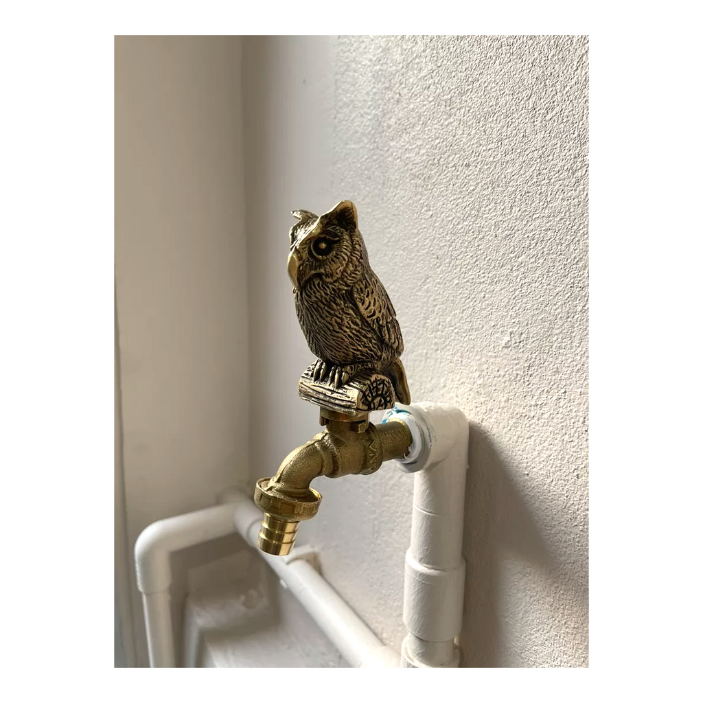 Owl Brass Faucet Tap – 4" Length, 1/2" Thread | Vintage Garden Spigot with Handle | Made in Thailand