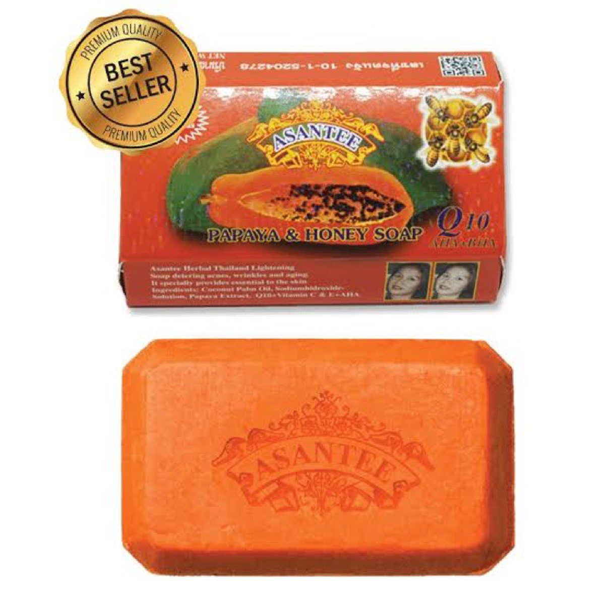 6 pcs x 125g Asantee Herbal Papaya + Honey Soap Skin Whitening Facial Body K
