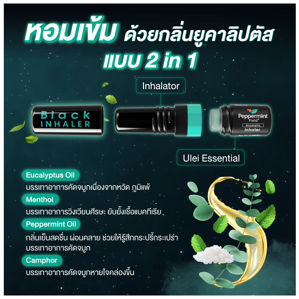 Peppermint Field Inhaler Black (Eucalyptus 2x) Oil Menthol Borneol Camphor K