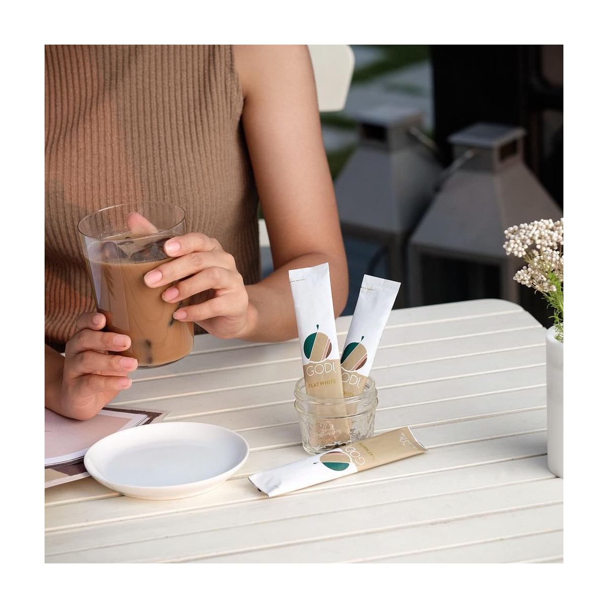 6 Packungen GODI PREMIUM FLAT WHITE 3in1 KAFFEE MIX Kokosnuss-Creamer K