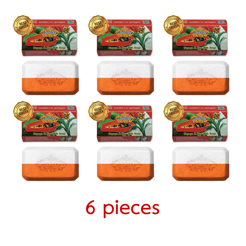 6 Stk. x 125g Asantee Papaya + Reismilch Kräuterseife Hautaufhellend Gesicht Körper K
