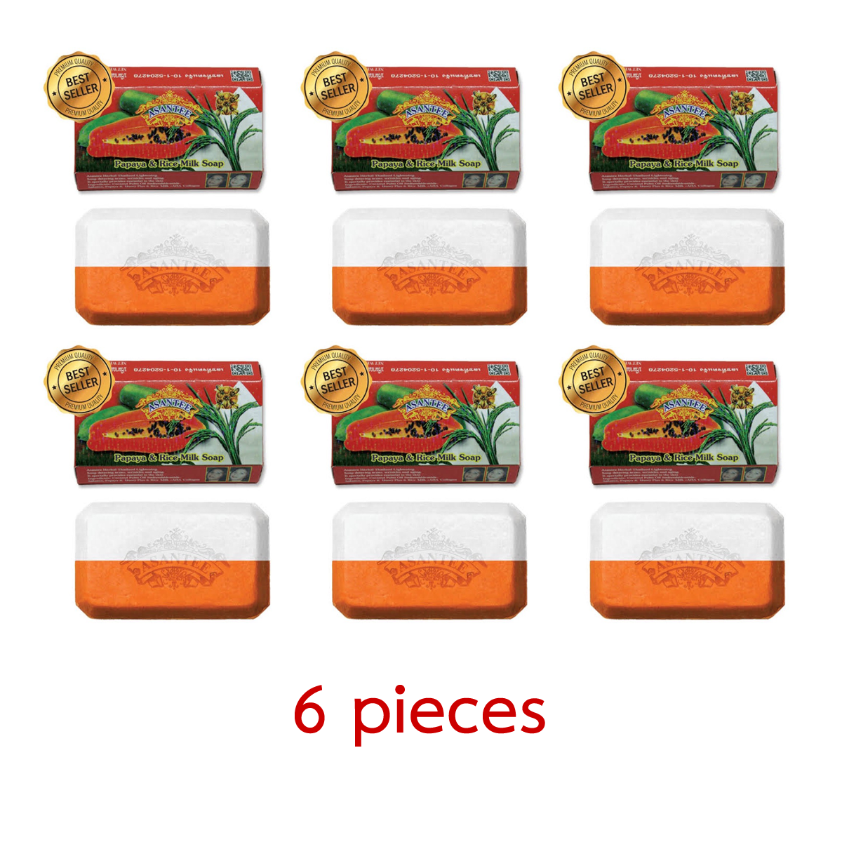 6 Stk. x 125g Asantee Papaya + Reismilch Kräuterseife Hautaufhellend Gesicht Körper K