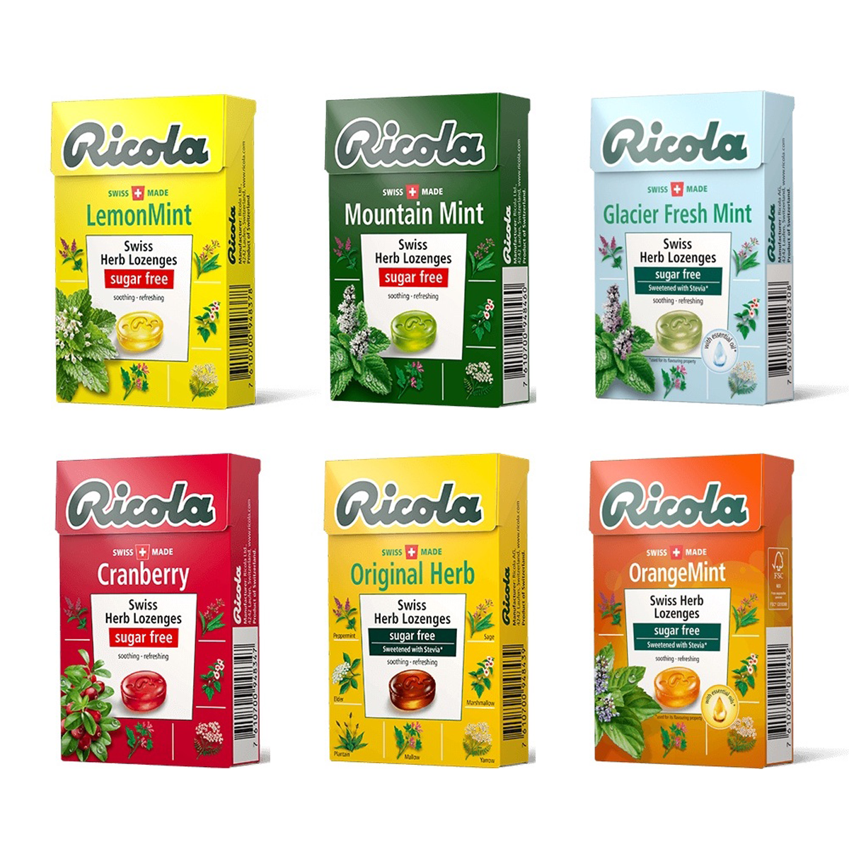 Ricola Swiss Herb Candy Lozenges Sugar Free 40g – 6 Flavors | Orange Mint, Cranberry, Glacier Mint & More