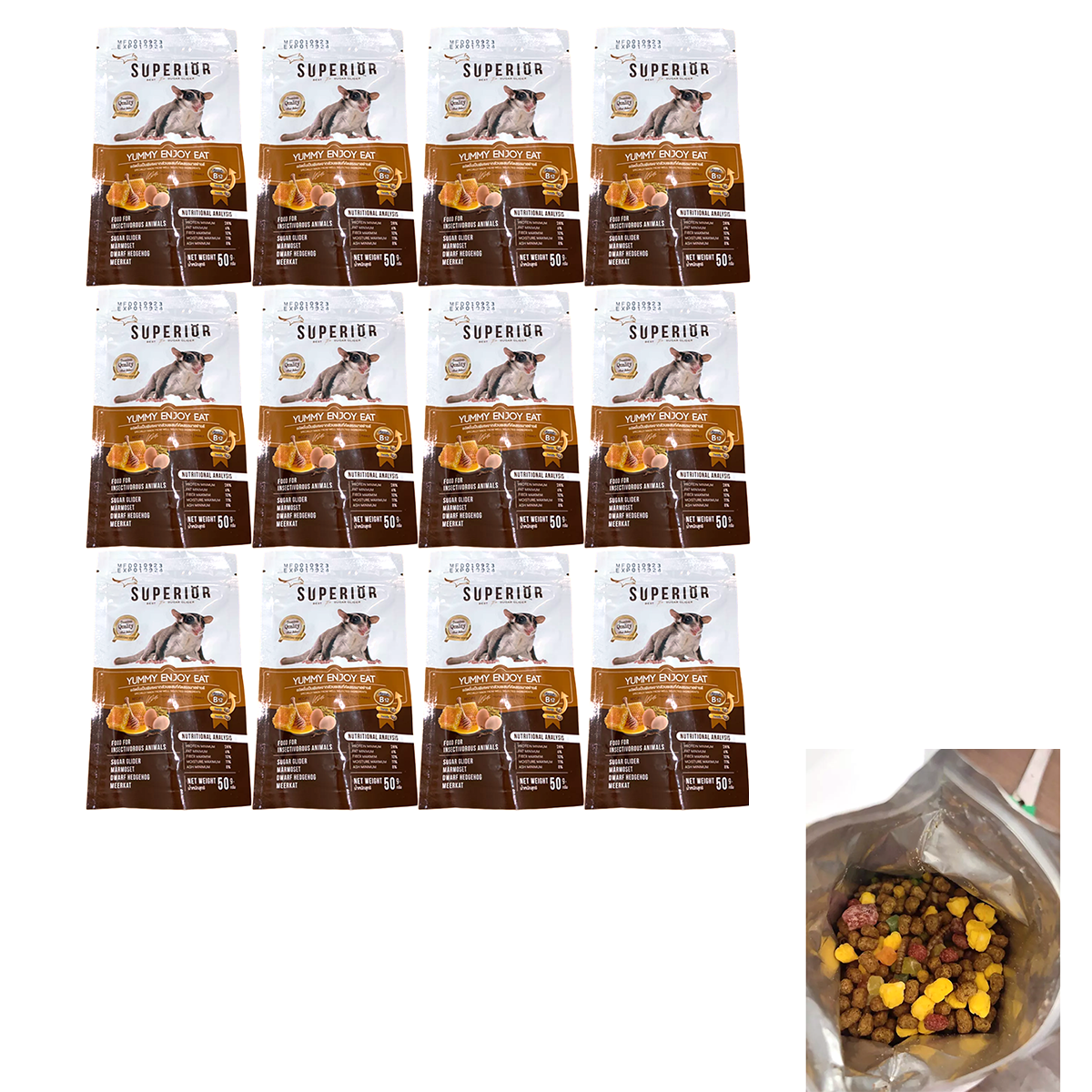 フクロモモンガ用プレミアムフードミックス12個×50g – フクロモモンガ、リス、ハリネズミ用お徳用パック
