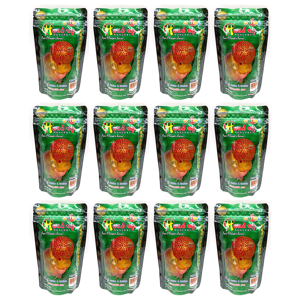 Okiko Flowerhorn Fish Food – Head Up Huncher Cichlid (12-Pack x 100g)