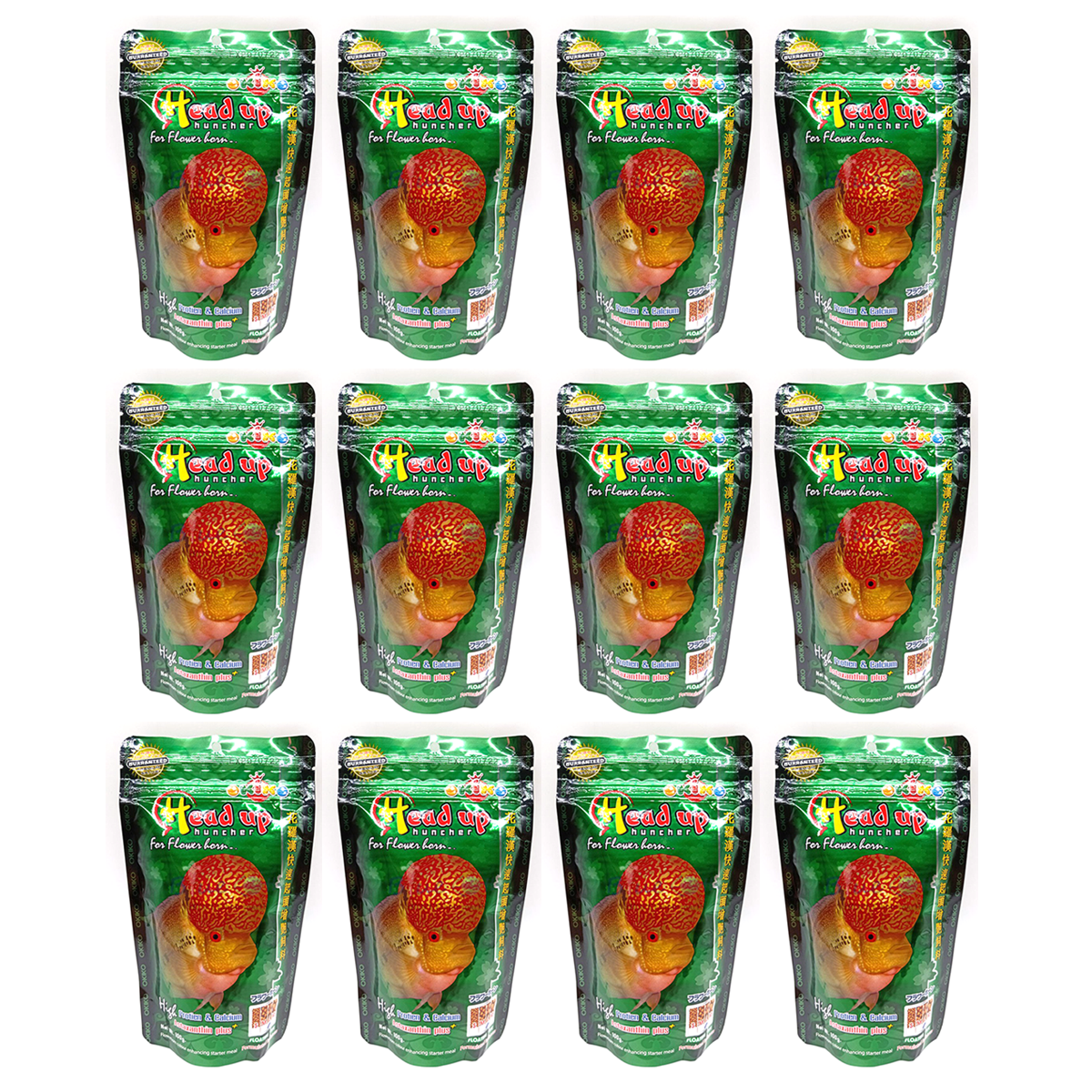 Okiko Flowerhorn Fischfutter – Head Up Huncher Cichlid (12er-Pack x 100g)