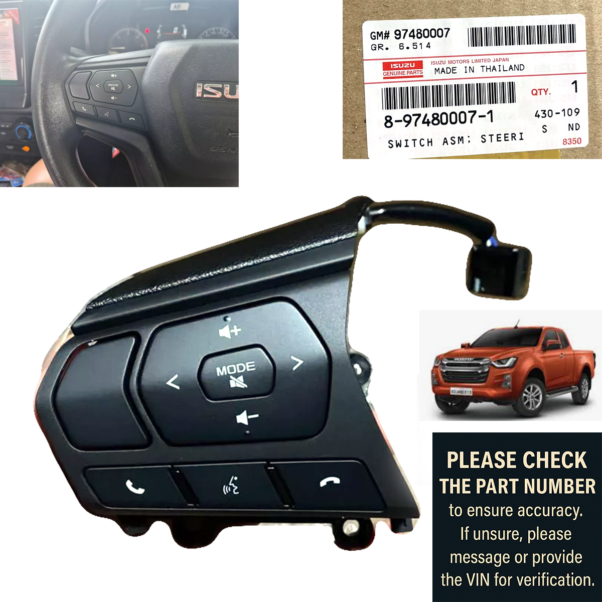 Genuine Isuzu Left steering wheel switch (LH) Isuzu D-max 2020-25 Mu-x 2021-23 K