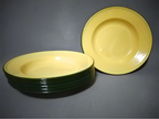 8" Gelbe emaillierte Camping-Rundteller Grüner Rand Emaillegeschirr Teller Vintage K