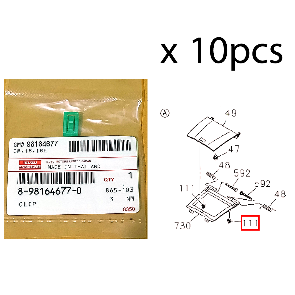 10 Stk. #8981646770 Originalteil Clip Deckel Handschuhfach Isuzu Dmax 2012-2019 K
