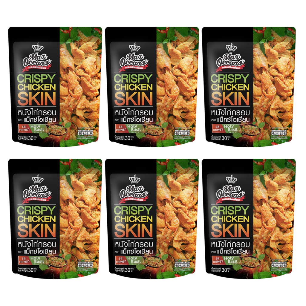 Crispy fried chicken skin snack , Holy Basil flavor, 30 grams K