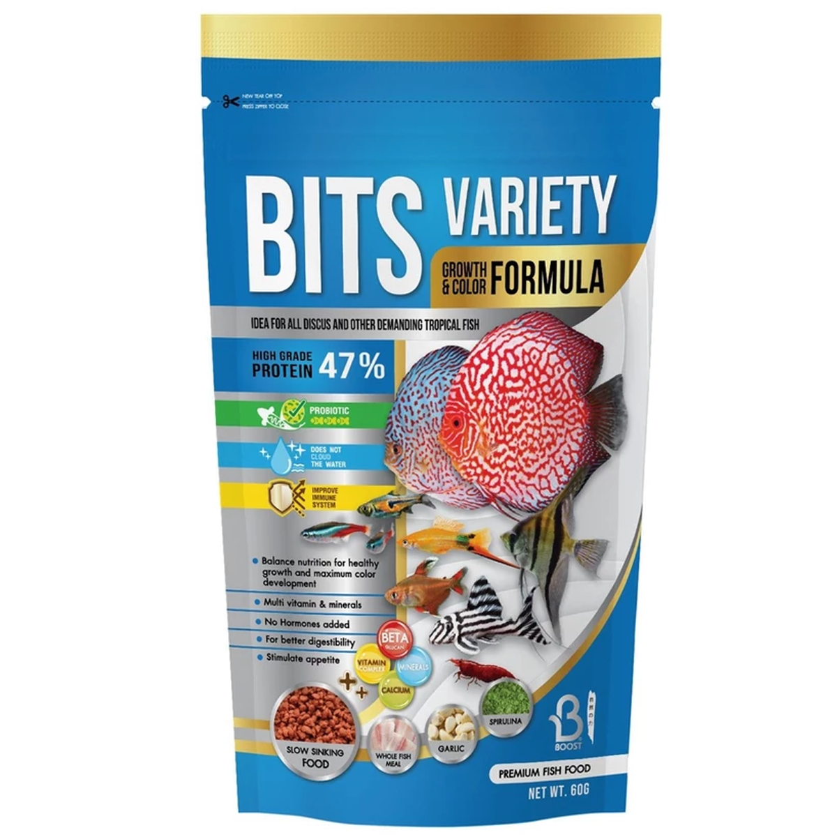 60g BOOST BITS VARIETY Diskusfutter Tropical Fish Food Growth Color Formula K