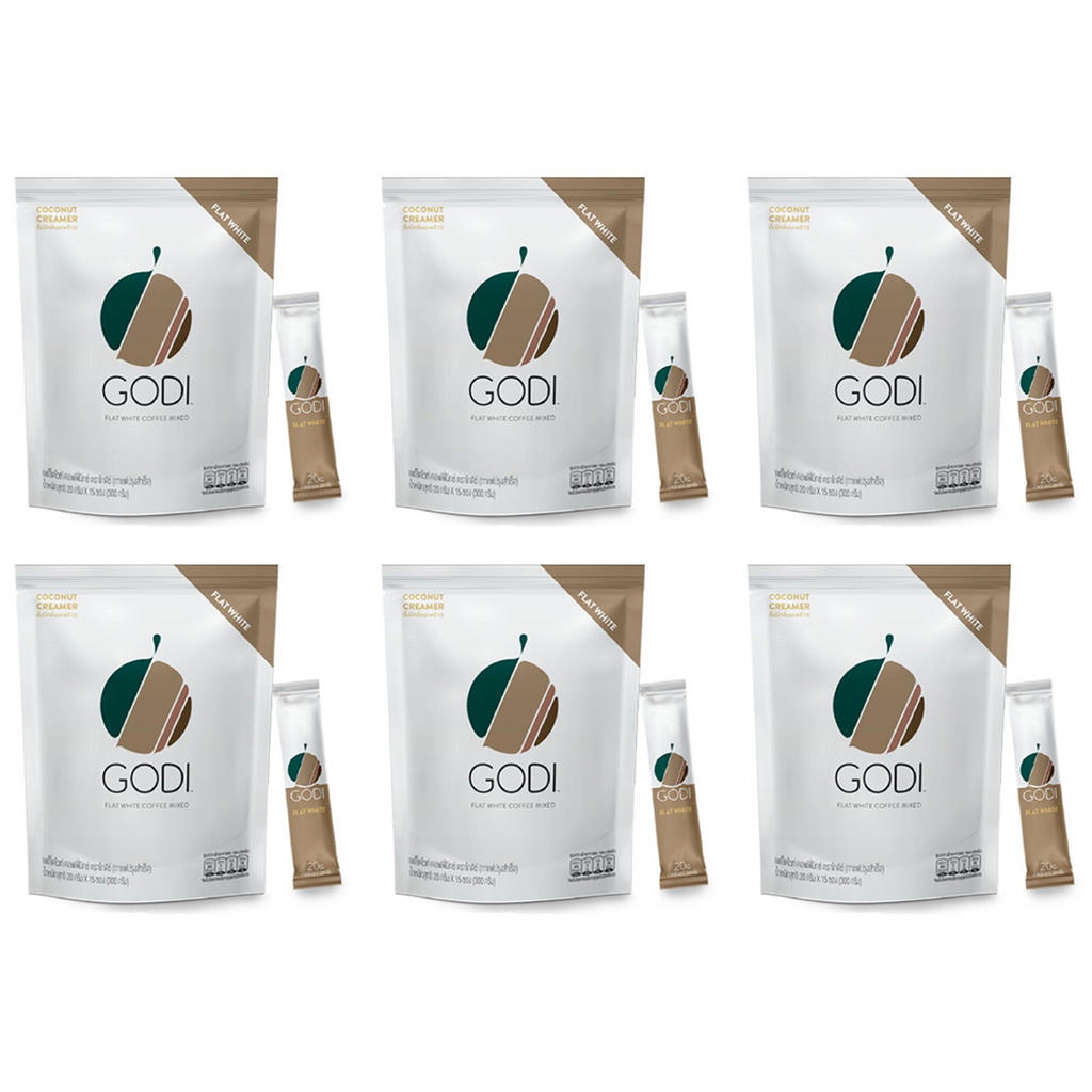 6 Packungen GODI PREMIUM FLAT WHITE 3in1 KAFFEE MIX Kokosnuss-Creamer K