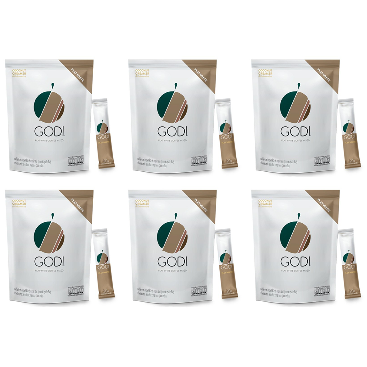 6 Packungen GODI PREMIUM FLAT WHITE 3in1 KAFFEE MIX Kokosnuss-Creamer K
