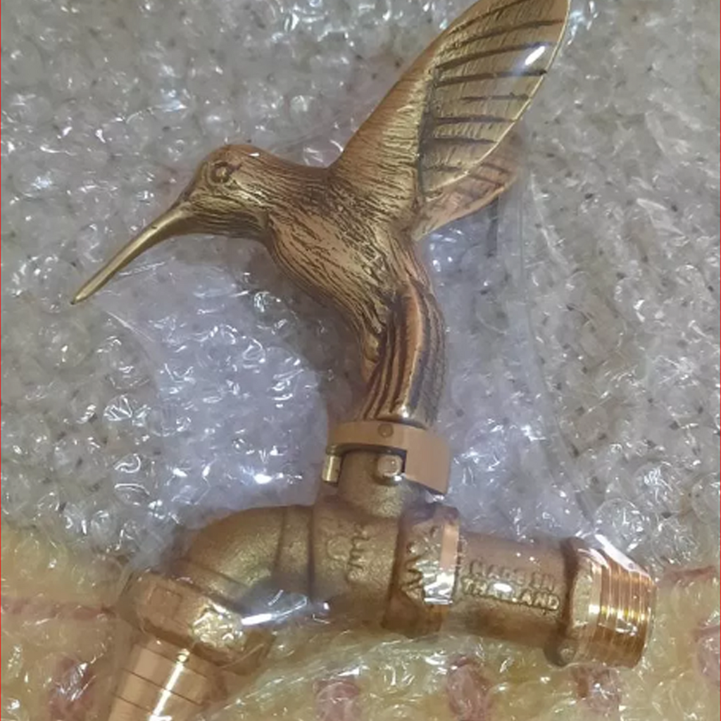 Vintage Hummingbird Brass Faucet Spigot – Decorative Outdoor Garden & Kitchen Tap | Made in Thailand