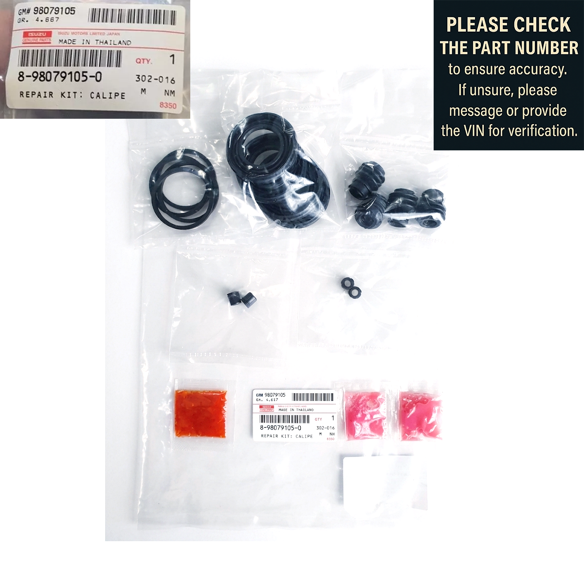 ISUZU #8980791050 Front Brake Caliper Repair Kit GENUINE D-Max MU-7 MU-X   K