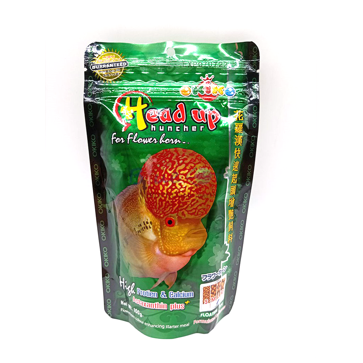 Okiko Flowerhorn Fischfutter – Head Up Huncher Cichlid (12er-Pack x 100g)