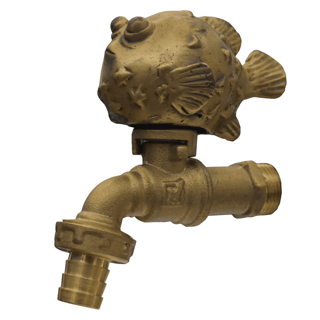 Kugelfisch Messing Wasserhahn – 1/2" Gewinde | Vintage Garten Armatur | Einzigartiges Meeresdesign | Hergestellt in Thailand