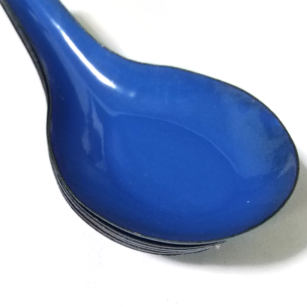 set 6 Pcs Blue enamel soup spoons Vintage camping cutlery enamelware japanese K