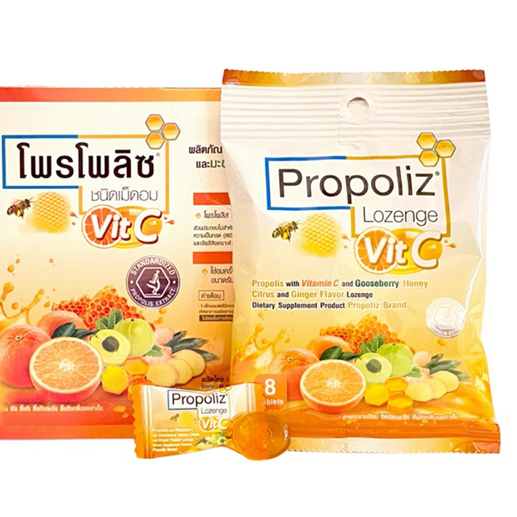 Propoliz lozenge Vitamin C Gooseberry honey scent Sugar free sore throat K