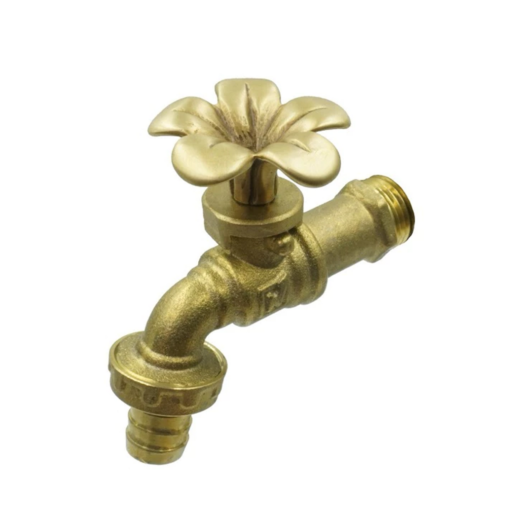 Messing Plumeria Blumen Wasserhahn – Klein | 10 cm Länge, 1/2 Zoll Gewinde | Blumen Garten Wasserhahn | Hergestellt in Thailand