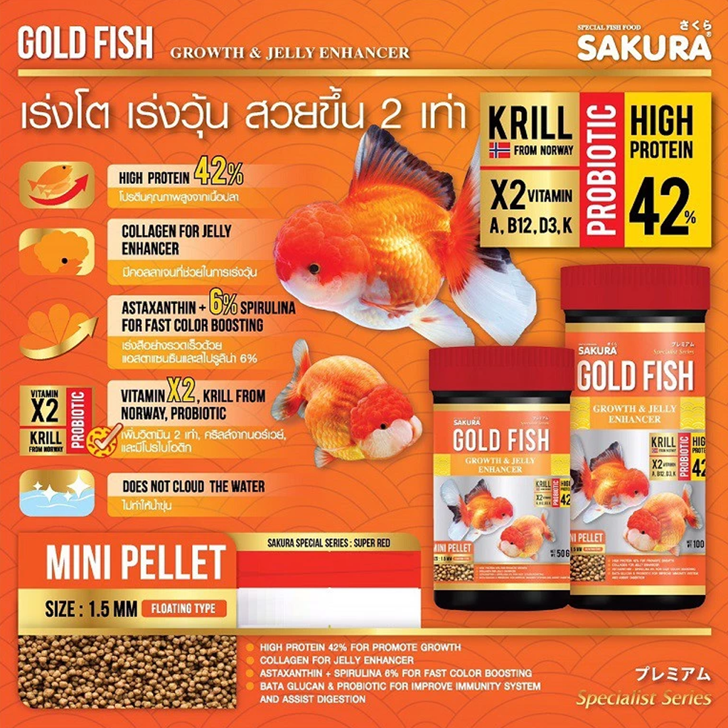 Sakura Gold Fish Food – Growth & Jelly Enhancer (Mini Pellet 1.5mm)