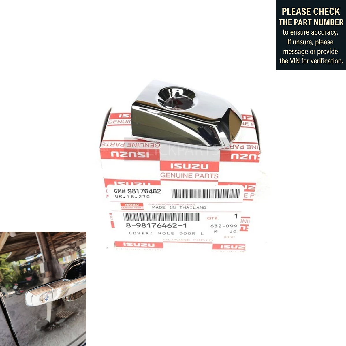 Isuzu Genuine Chrome Door Handle Hole Cover #8-98176462-1 with original packaging