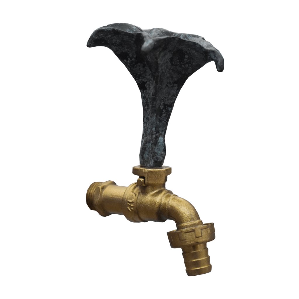 Brass Garden Faucet Tap Calla Lily Flower Green-Black - Front view