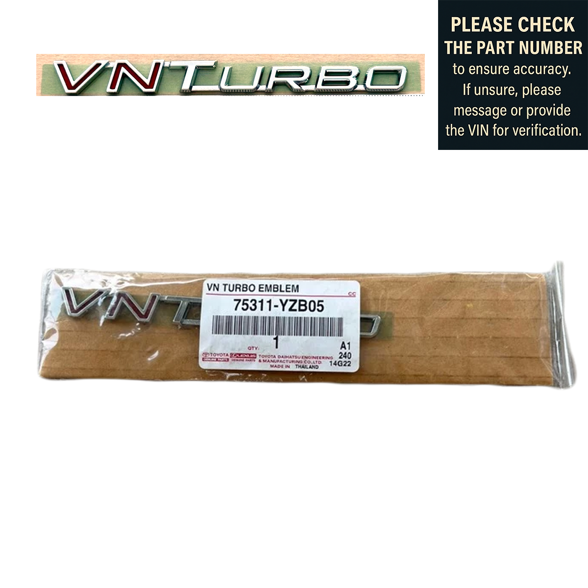 TOYOTA Genuine VN Turbo Door Emblem #75311-YZB05 – Hilux Vigo (2004–2011)