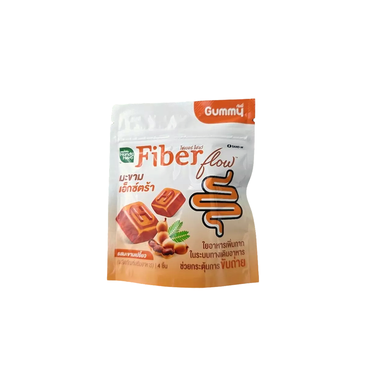 HandyHerb Fiber Flow Gummy Makham Extra Sour Tamarind – 1 Box (6 Sachets, 24 Gummies)