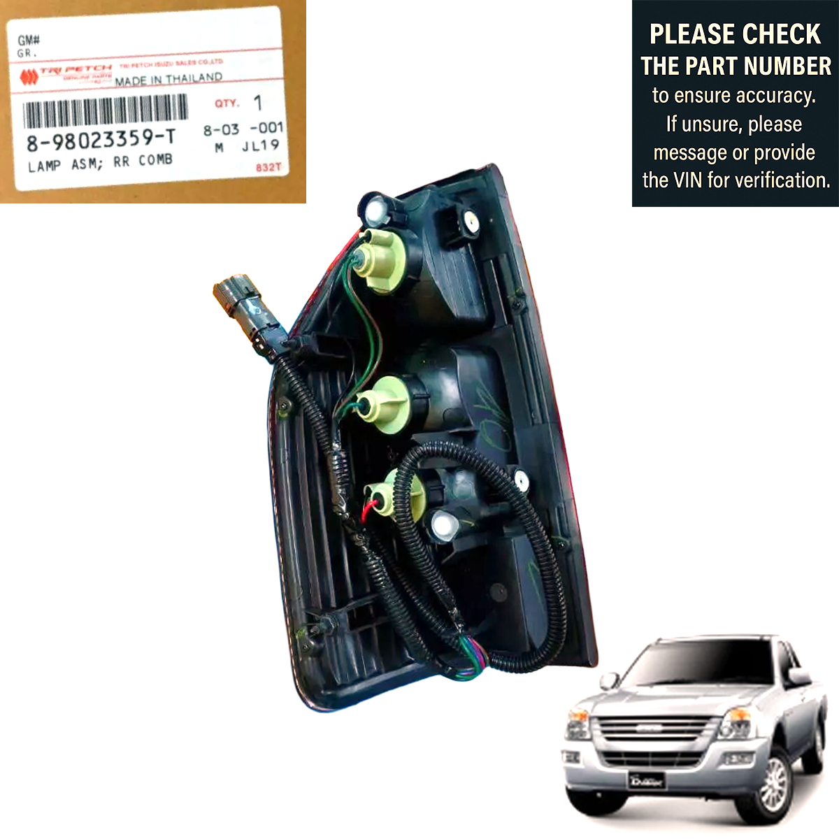 Right Genuine ISUZU D-Max 2003-2005 Tail Light Assembly #898023359T