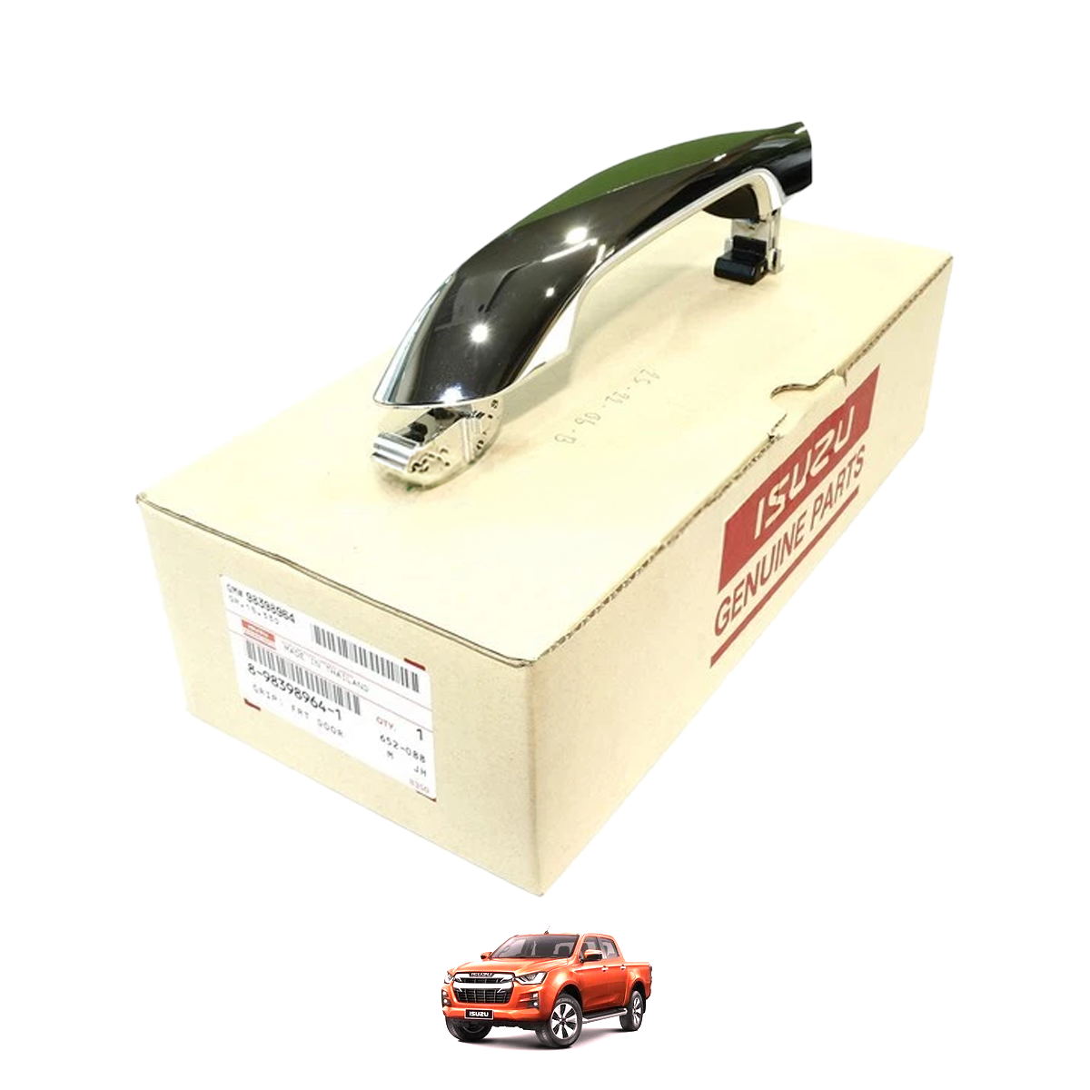 Genuine Isuzu chrome exterior door handle right side, part 8-98398964-1, for All-New D-Max 2020 onward