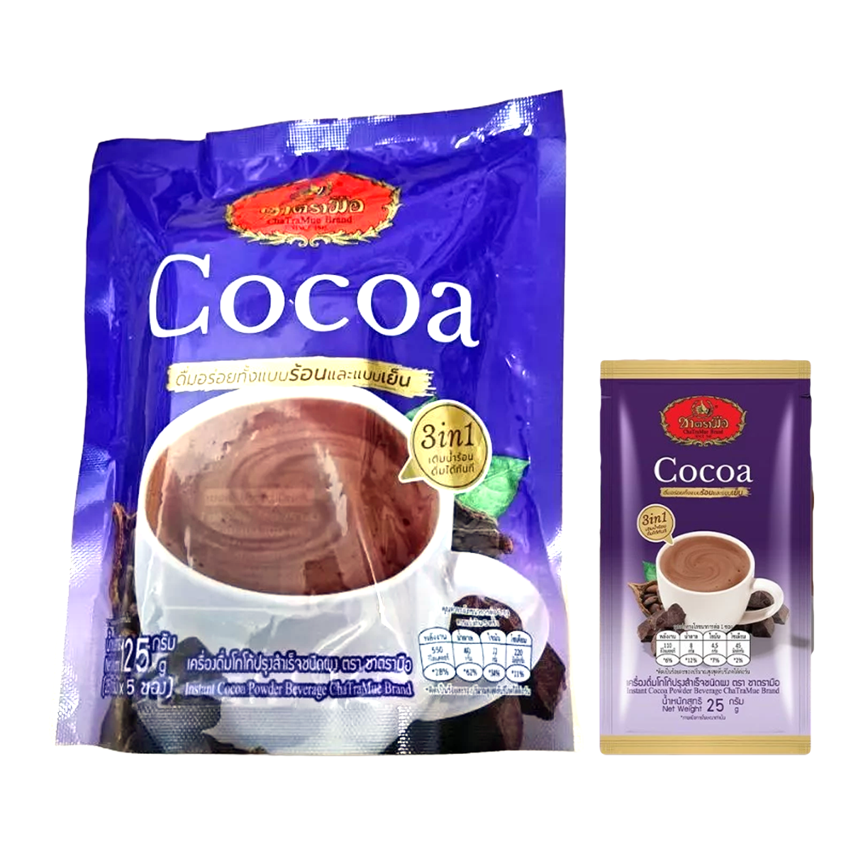 ChaTraMue Instant Cocoa 3-in-1 bag with individual sachet, 5 x 25g