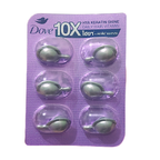 Back label with directions, ingredients, barcode, and net content for Dove Hya Keratin hair vitamins