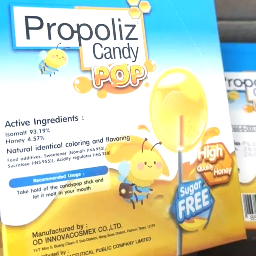 Propoliz Candy Pop box and individual sachet with lollipop