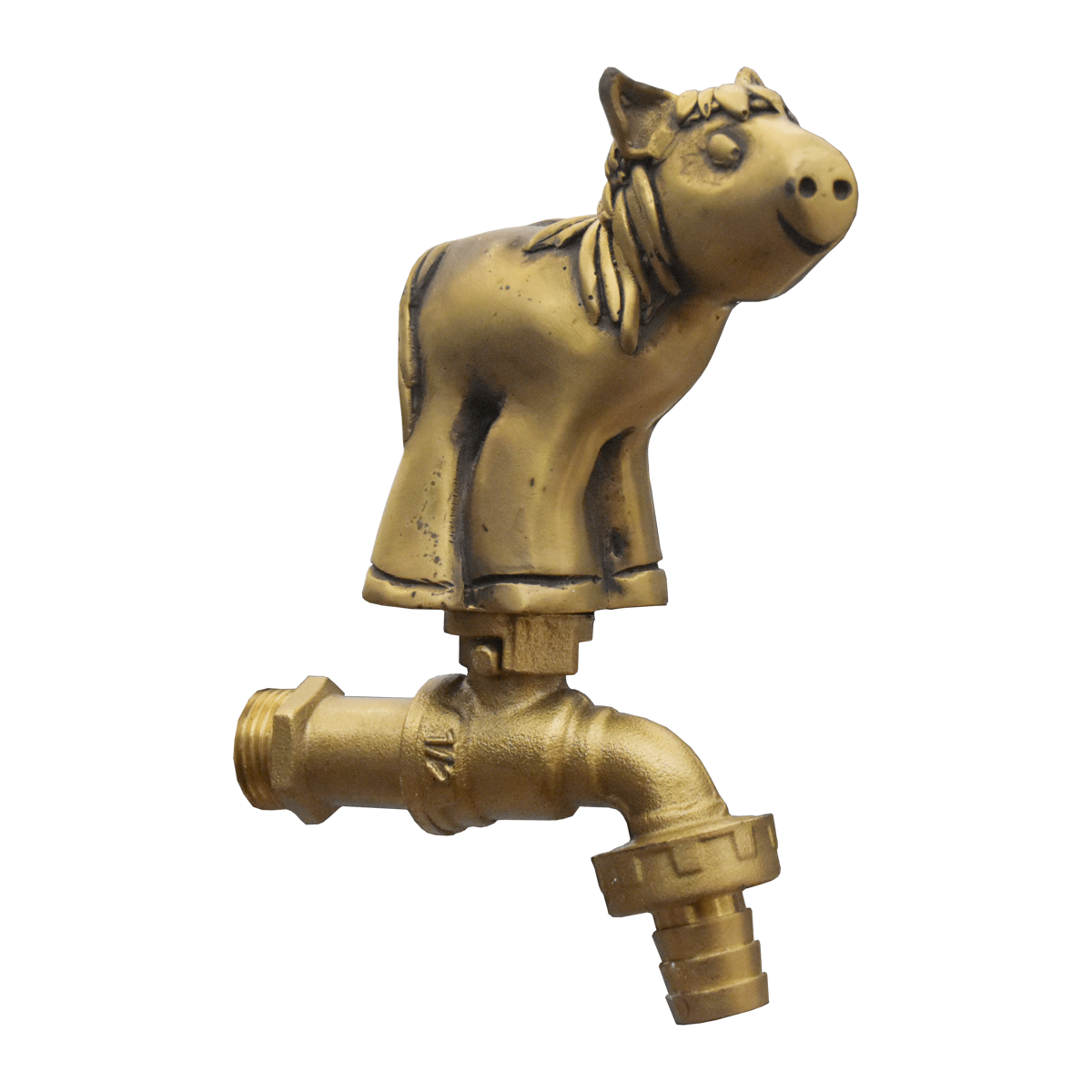 Brass Garden Faucet Tap Cartoon Horse Gold - Front view